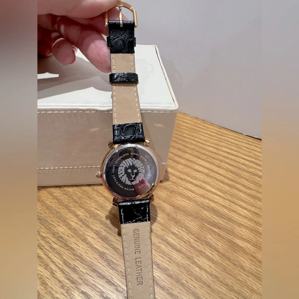 Anne Klein vintage Black and rose Gold Watch w/ leather Crocodile pattern Strap - Picture 5 of 8